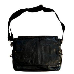 FOSSIL Black Leather Messenger Bag